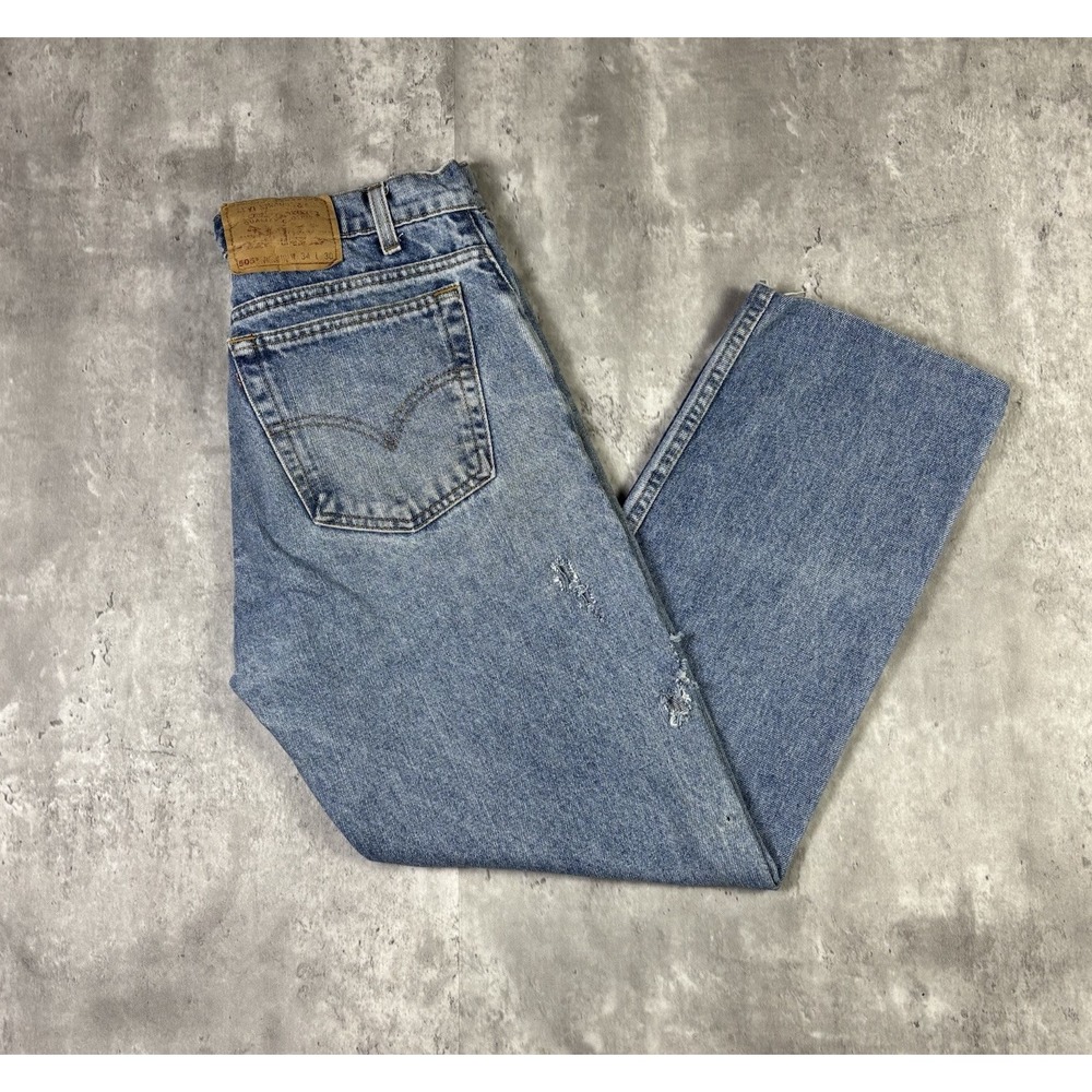 Vintage Levis 505 Jeans Straight Fit Hemmed Blue Size 32x26 90s Usa